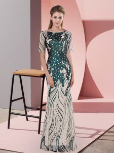 Exquisite Green Zipper Scoop Sequins Prom Dress Half Sleeves