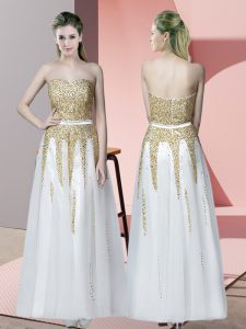 A-line Homecoming Dress White Sweetheart Tulle Sleeveless Floor Length Zipper