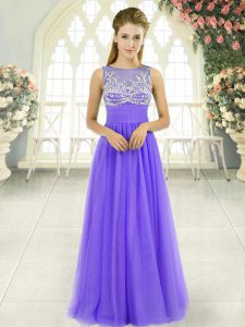 Vintage Lavender Sleeveless Tulle Side Zipper Prom Evening Gown for Prom and Party and Military Ball