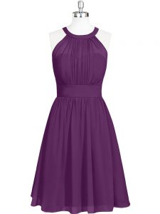Purple A-line Ruching Dress for Prom Zipper Chiffon Sleeveless Mini Length
