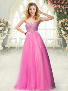 Hot Pink Sweetheart Zipper Beading Prom Evening Gown Sleeveless