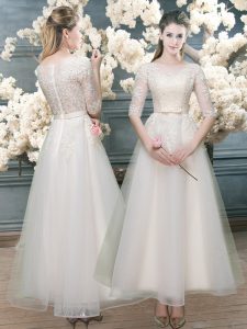Sexy White A-line Organza V-neck Half Sleeves Lace Zipper Prom Party Dress