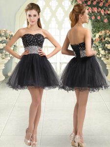 Superior Black Sleeveless Beading Mini Length Evening Dress