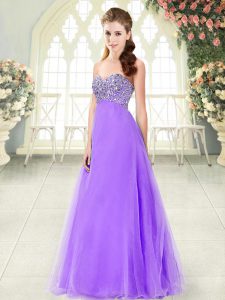 Customized Tulle Sleeveless Floor Length Prom Dresses and Beading