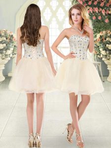 Champagne Sweetheart Neckline Beading Prom Evening Gown Sleeveless Lace Up