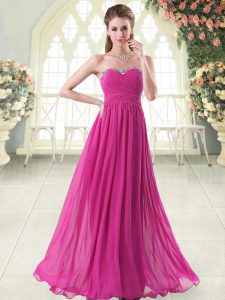 Sweetheart Sleeveless Prom Dresses Floor Length Beading Fuchsia Chiffon