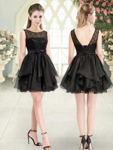 Luxurious Black Sleeveless Organza Lace Up Dress for Prom for Prom and Party