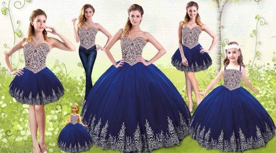 Royal Blue Tulle Lace Up Sweetheart Sleeveless Floor Length Sweet 16 Dresses Beading and Appliques