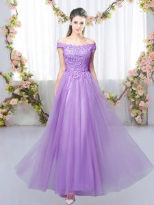 Lavender Off The Shoulder Neckline Lace Damas Dress Sleeveless Lace Up