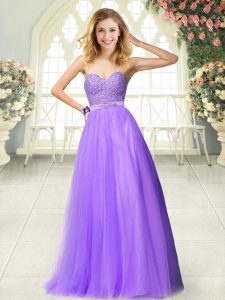 Stunning Beading and Lace Prom Dresses Lavender Zipper Sleeveless Floor Length