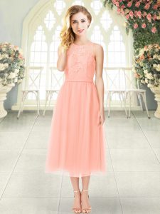 Chic Sleeveless Zipper Tea Length Lace