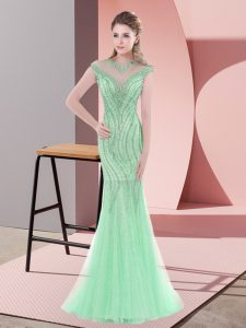 Apple Green Cap Sleeves Beading Zipper Homecoming Dress