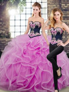 Sweep Train Ball Gowns Quinceanera Dresses Lilac Sweetheart Tulle Sleeveless Floor Length Lace Up