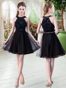 Colorful Black Tulle Zipper Prom Dress Sleeveless Mini Length Belt