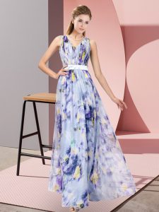 Wonderful Printed V-neck Sleeveless Zipper Pattern Prom Dress in Multi-color