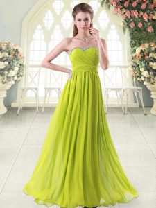 Comfortable Floor Length Zipper Prom Dresses Yellow Green for Prom and Party with Beading