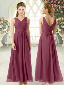 Hot Selling Sleeveless Zipper Ankle Length Ruching Evening Dress