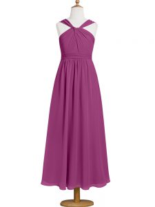 Latest Tea Length Empire Sleeveless Fuchsia Prom Evening Gown Zipper