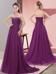 Modest Sleeveless Sweep Train Zipper Beading and Lace Prom Dresses