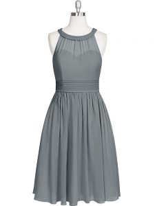 Sleeveless Chiffon Knee Length Zipper Prom Party Dress in Grey with Ruching
