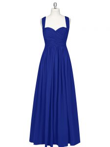 Customized Floor Length Royal Blue Prom Party Dress Chiffon Sleeveless Ruching