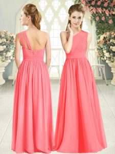 Cute Floor Length Watermelon Red Dress for Prom One Shoulder Sleeveless Zipper
