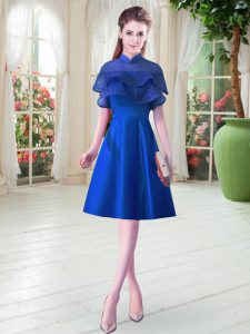 Unique Royal Blue High-neck Lace Up Ruffled Layers Homecoming Dress Cap Sleeves