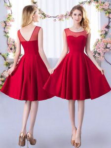 Custom Designed Knee Length Red Damas Dress Satin Sleeveless Ruching