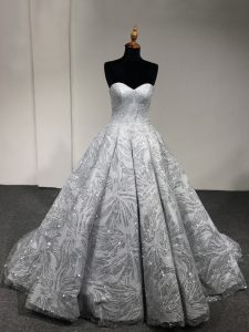 Floor Length Silver Quince Ball Gowns Sleeveless Sequins
