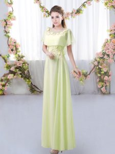 Yellow Green Zipper Scoop Appliques Quinceanera Dama Dress Chiffon Short Sleeves