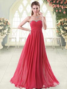 Attractive Sleeveless Floor Length Beading Zipper Prom Dresses with Red