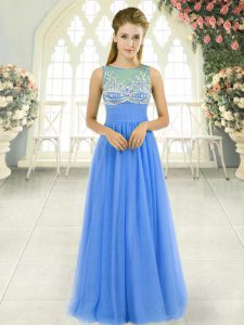 Blue Side Zipper Homecoming Dress Beading Sleeveless Floor Length