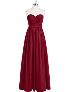 Wine Red Sleeveless Chiffon Zipper Prom Evening Gown for Prom and Party and Military Ball