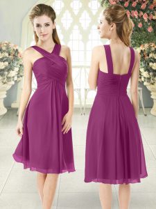 Captivating Purple Zipper Ruching Sleeveless Knee Length