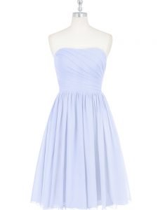 Light Blue Empire Strapless Sleeveless Chiffon Knee Length Side Zipper Ruching and Pleated Dress for Prom