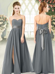 Nice Sleeveless Chiffon Floor Length Zipper Dress for Prom in Grey with Belt