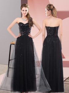 Fine Black Lace Up Homecoming Dress Sequins Sleeveless Floor Length