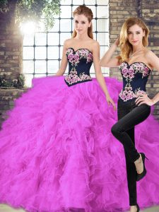 Fuchsia Lace Up Sweet 16 Dresses Beading and Embroidery Sleeveless Floor Length