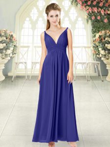 Custom Fit V-neck Sleeveless Chiffon Evening Dress Ruching Zipper