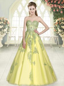 Yellow Green Sweetheart Lace Up Appliques Prom Gown Sleeveless