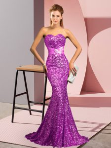 Purple Sweetheart Neckline Beading Prom Evening Gown Sleeveless Zipper