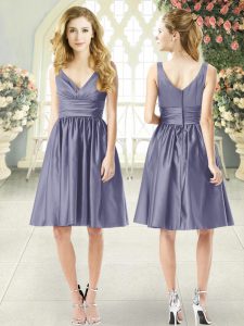 Custom Designed Blue Taffeta Zipper V-neck Sleeveless Knee Length Homecoming Dress Ruching