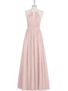 Gorgeous Floor Length Baby Pink Prom Dresses Chiffon Sleeveless Ruching