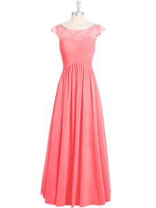 Cap Sleeves Zipper Floor Length Lace Prom Dress