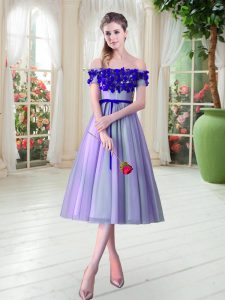 Off The Shoulder Sleeveless Lace Up Prom Dress Lavender Tulle