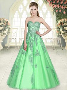 Enchanting Floor Length Green Homecoming Dress Tulle Sleeveless Appliques
