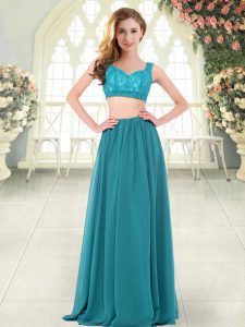 Unique Floor Length Zipper Teal for Prom and Party with Beading and Lace