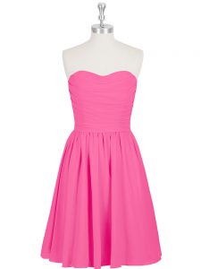 Gorgeous Mini Length Zipper Prom Dress Hot Pink for Prom and Party with Ruching and Pleated