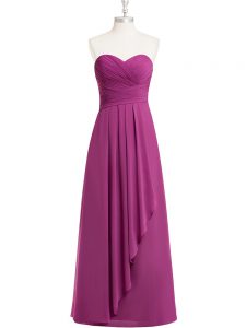 Floor Length Empire Sleeveless Fuchsia Dress for Prom Zipper