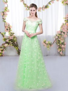 Empire Dama Dress Off The Shoulder Tulle Cap Sleeves Floor Length Lace Up